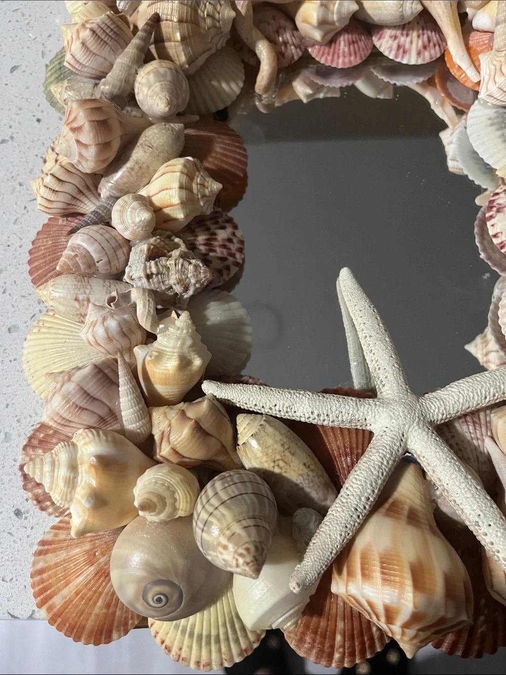 Handmade Coastal Seashell “Charli’ Starfish Wall Mirror - Natural Beige Shells